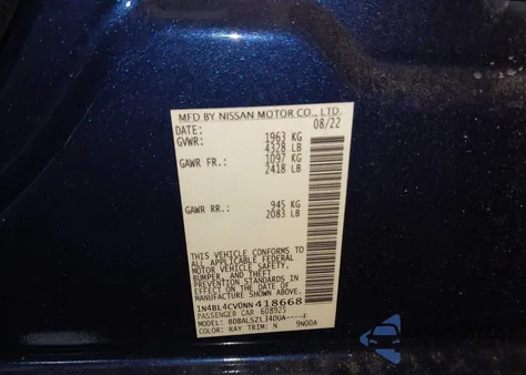 2022 Nissan Altima Sr Fwd from USA, damaged, VIN 1N4BL4CV0NN418668